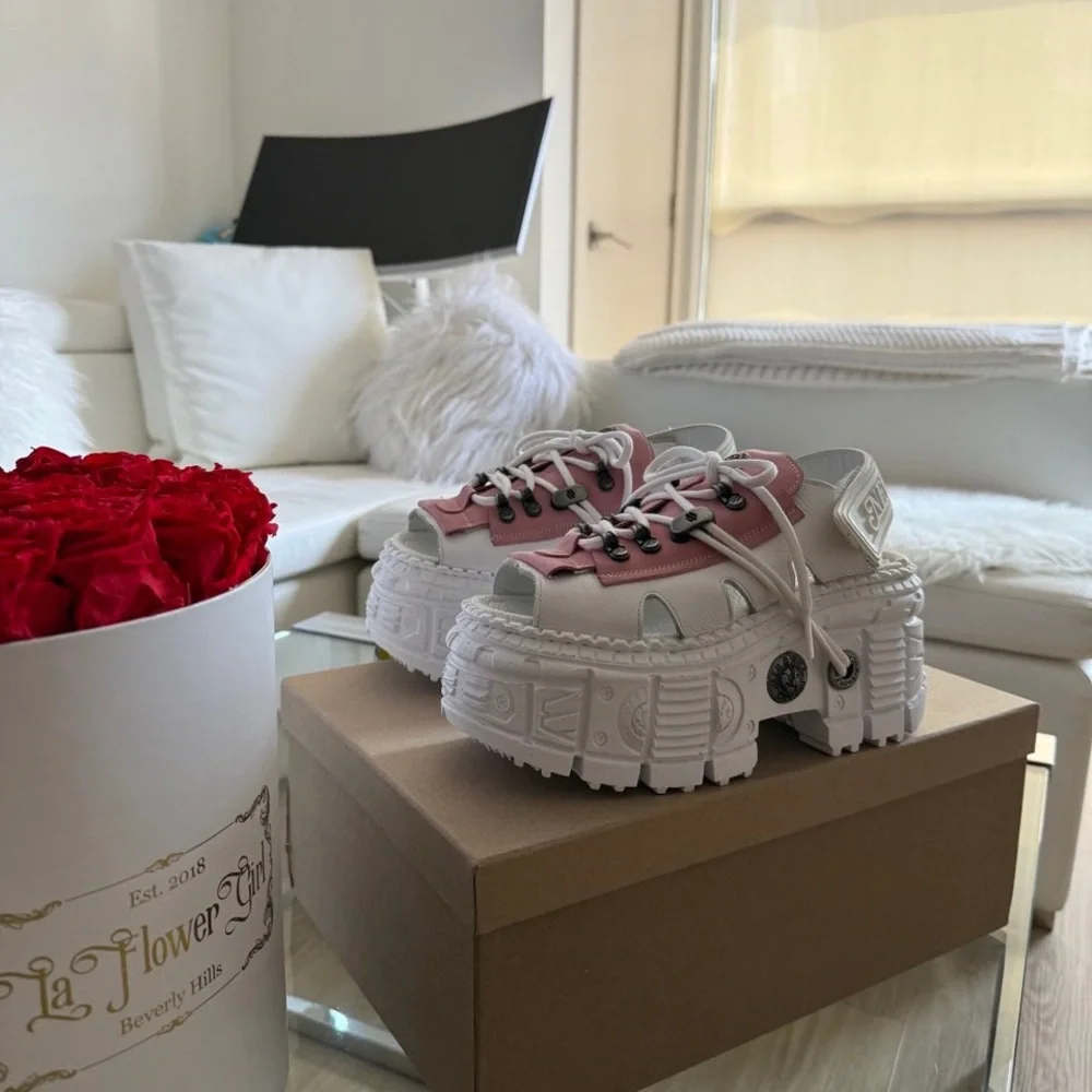 Stylish White and Pink Platform Sandals - Picture 2 of 4